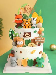 Cake Tools Cartoon Bosdier Topper Schattig Zacht Rubber Bos Jungle Safari Leeuw Decoratie 1e Verjaardagsfeestje Cadeau Doop