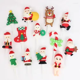 Outils de gâteau Décoration de Noël Carte enfichable Arbre Vieux bonhomme de neige Elk Ornements en plastique souple