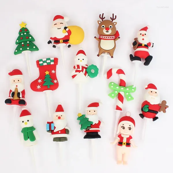 Herramientas para pasteles, decoración navideña, tarjeta enchufable, árbol, viejo muñeco de nieve, alce, adornos de plástico blando