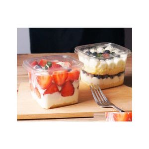 Outils de gâteau Boîte transparente Conteneur Transparent Crème Emballage en plastique avec couvercle Fromage Glace Fruit Mousse Emballage Sn2611 Drop Delivery Hom Dhoi3