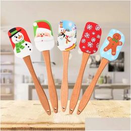 Cake Tools Crème Spata Kerstmis Houten handvat Non-stick Keuken Fondant Sile Koken Schraper Bakken Espata Drop Delivery Home Garde Dhcvr