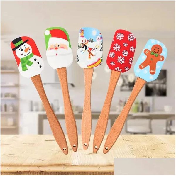 Gâteau Outils Crème Spata Noël Manche En Bois Antiadhésif Cuisine Fondant Sile Cuisson Grattoir Cuisson Espata Drop Delivery Accueil Garde Dhmrl