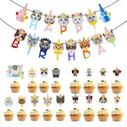 Herramientas para pasteles, adorno para perros y gatos con dibujos animados, tema de animales, cartel de cumpleaños para niños, recuerdos para Baby Shower, suministros de decoración para magdalenas y fiestas