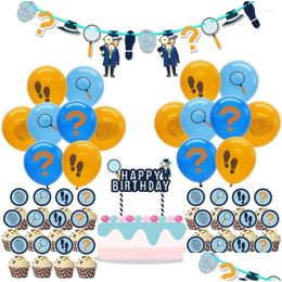 Cake Tools Detective Spy Agent Theme Decoraties Banner Cupcake Topper Set Ballon Ballon Boys Girls Kids ADT Verjaardagsfeestje Drop levering Dhmli