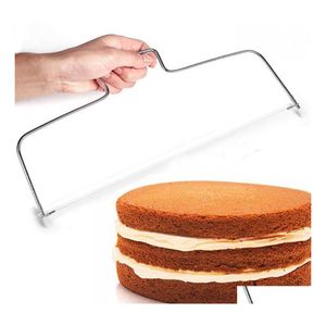 Cake gereedschap dubbele draadsnijder slicer verstelbaar 2 lijn roestvrij staal diy boter brood verdeler gebak mes keuken bakgereedschap dro dhuyu