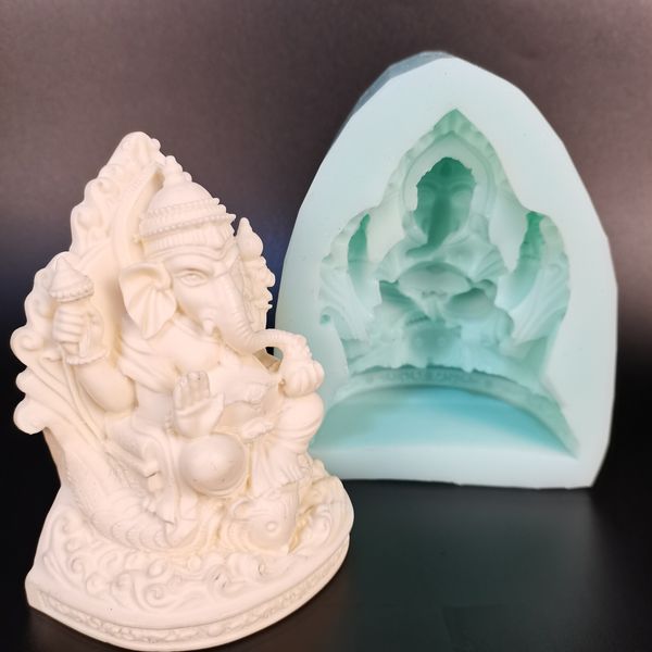 Outils de gâteau Ganesha Moule en silicone Moule à portrait religieux Tronc d'éléphant Assis Statue de Fortuna Peut être utilisé pour la décoration de porche 230718