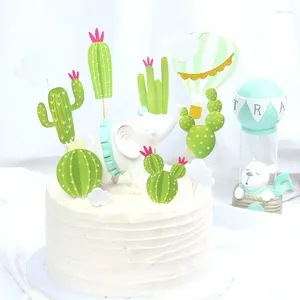 Outils de gâteau vert Cactus Topper joyeux anniversaire personnalité Cupcake Toppers enfants fête de mariage décor bébé douche fournitures de cuisson bricolage