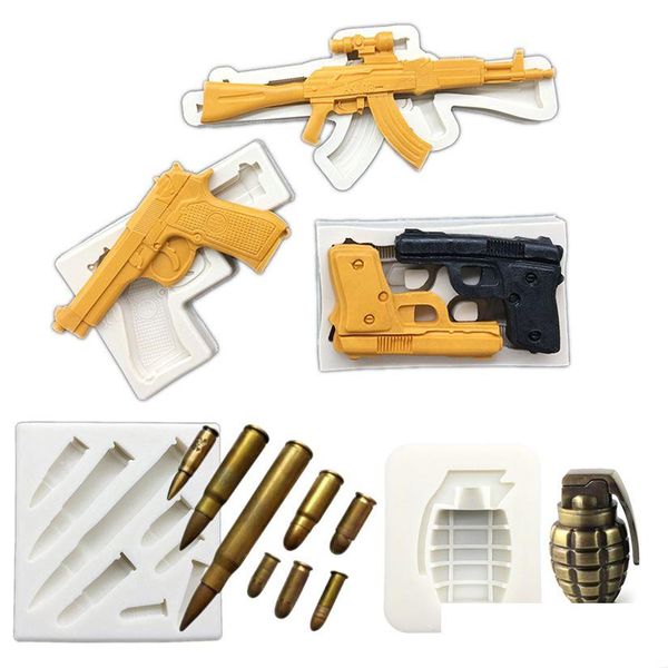 Outils de gâteau Pistolet Pistolet Grenade Sile Moule Sugarcraft Cupcake Chocolat Moules De Cuisson Fondant Décoration Drop Livraison Maison Jardin Dhgrg