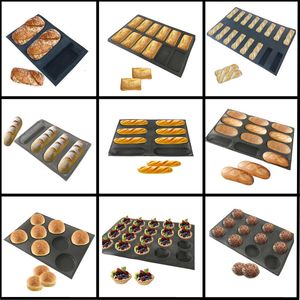 Herramientas para pasteles Meibum Fibra de vidrio Silicona Poroso Molde de pan redondo Varias hamburguesas Galletas Baguette Molde Pan largo Pan Herramientas para hornear antiadherentes 231216