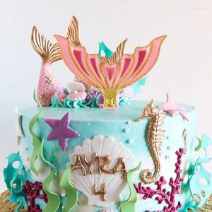 Décoration de gâteau en forme de sirène, décoration de joyeux anniversaire en queue de poisson pour filles, décoration de fête à thème de mer, de pâtisserie, réception-cadeau pour bébé