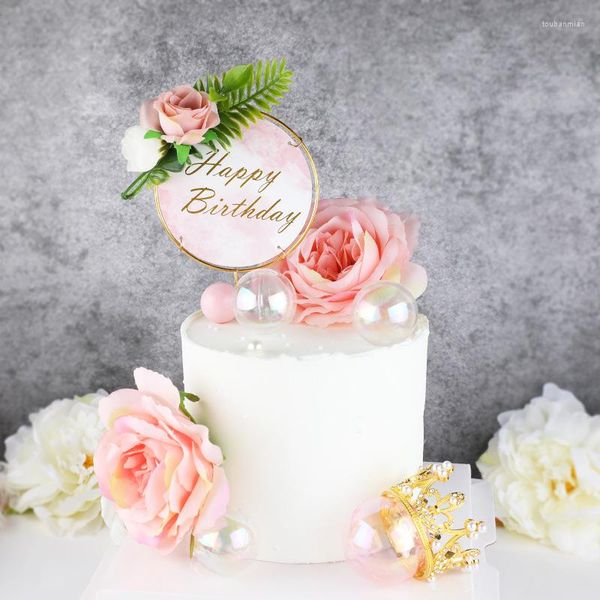 Outils de gâteau en métal doré, décoration de joyeux anniversaire, fleurs, plantes, cupcakes pour filles, décorations de fête pour maman, réception-cadeau pour bébé