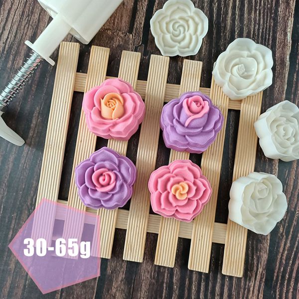 Herramientas de pastel Festival de mediados de otoño 30-65 g Molde de pastel de luna 3D Rose Flower Molde de pastel Accesorios para hornear a mano Press de luna Molde 230204