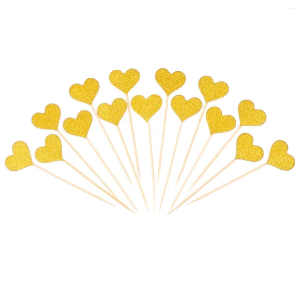 Cake Tools OMZ 50pcs Corazón Cupcake Toppers Brillo dorado Gran boda dorada / Baby Shower nupcial