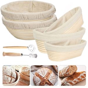 Cake Tools OvalRound Natural Rattan Fermentation Pan Basket Banneton Dough Mimbre Rattan Mass Proofing Proving Baskets Rattan with Cover 220901