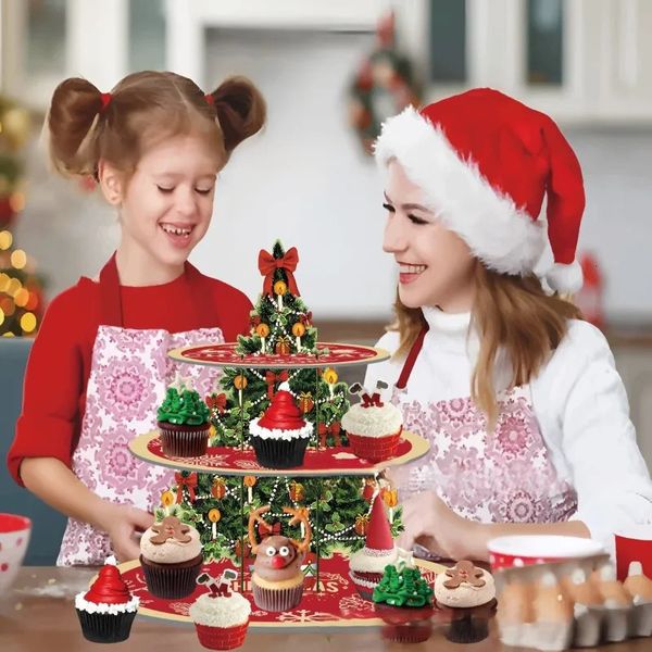 Herramientas de pastel Soporte de pastel de papel 3 niveles para suministros de fiesta de Navidad Postre Cupcake Torre Bandeja Plato Forma de árbol de Navidad para el año 2024 231130