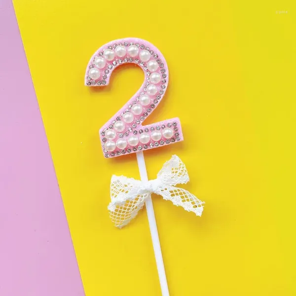Herramientas para pasteles, adornos con números de perlas, 1, 2, 3, 4, decoración para fiesta de Baby Shower, horneado de cumpleaños, pasteles digitales rosas y blancos, decoraciones para postres