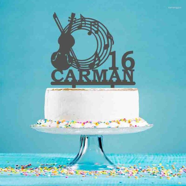 Herramientas para tartas, adorno de violín personalizado, nombre personalizado, música de edad para decoración de fiesta de cumpleaños de músico