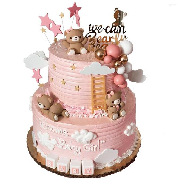 Outils de gâteau, décorations de poupée ours rose bleu pour garçon et fille, décorations de fête prénatale premier 1er anniversaire, boules à insérer, cadeau DIY