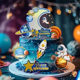 Taartgereedschap Planeet Astronaut Decoratie Ruimteschip Raket Ruimte Kinderverjaardag Invoegen Luchtvaart Jongen Topper Ornamenten Babyshower