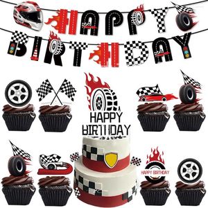 Taartgereedschappen Raceauto Verjaardagsfeestje Decoratie Raceauto Cupcake Toppers Gelukkige Decors Voor Themabenodigdheden voor jongens