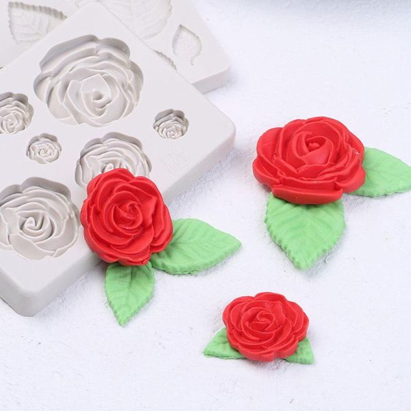 Outils de gâteau Rose Fleur Fondant Silicone Moule Artisanat Chocolat Cuisson Anniversaire Fête De Mariage Décor 7 pcs Différentes Fleurs1