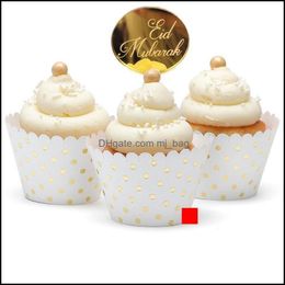 Cake Tools Rose Gold Eid Mubarak Cake Toppers Sier Ramadan Baking Topper voor Party Cupcake Decorations Supplies 1994 Drop Delivery 20 DHT1P