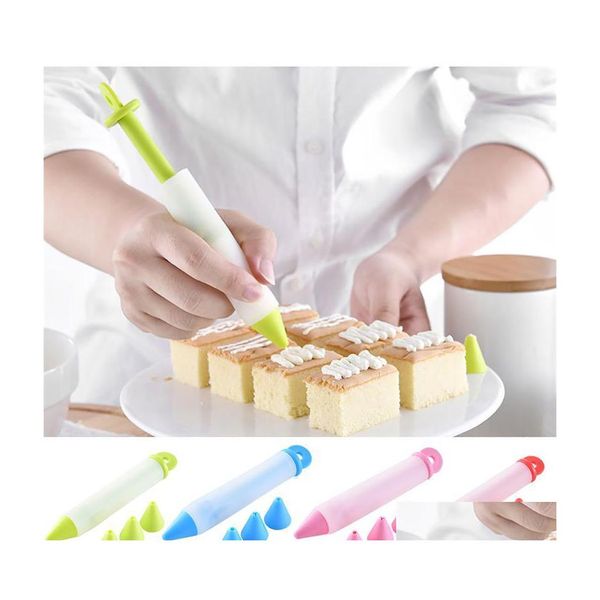 Cake Tools Sile Food Writing Pen Chocolate Decorating Mold Cream Cup Cookie Icing Pi Pastelería Boquillas Accesorios de cocina Drop Deliver Dhfpx