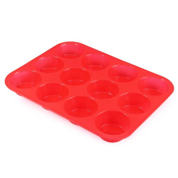 Herramientas para pasteles Molde de silicona Taza para muffins Utensilios para hornear 12 Moldes para hornear Moldes para magdalenas Accesorios de cocina de grado Rojo