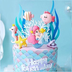 Outils de gâteau sous la mer, décorations d'animaux, sirène, hippocampe, poulpe, fournitures de fête d'anniversaire, cadeaux pour enfants