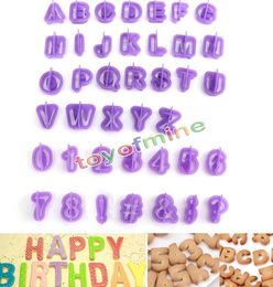 CAKE TOOLS HELE 40PCS Purple Alfabet Number Letter Fondant Decoreren Set Set Icing Cutter Mold of Cookie Factory Expert 4837551