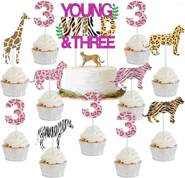 Outils de gâteau, décorations de jeunes sauvages et de trois anniversaires pour filles, 31 pièces, décoration de Safari dans la Jungle, décor de 3ème fête