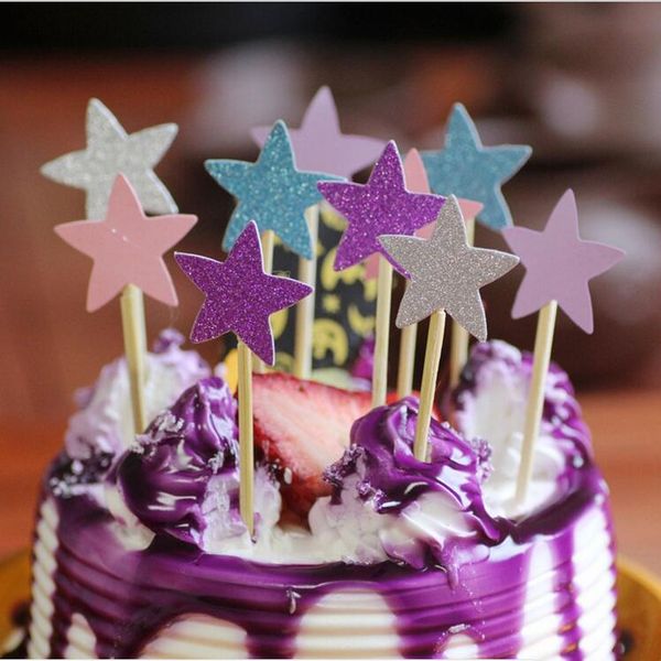 Drapeaux de décoration de gâteau et poudres colorées pentagramme inséré carte baby shower enfants fête d'anniversaire fournitures de décoration de gâteau G1040