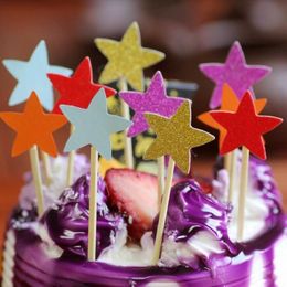 Cake Toppers Glitter Star Paper Cards Banner pour Cupcake Wrapper Casse Birnal Birthday Tea Party Decoration Baby Shower270h