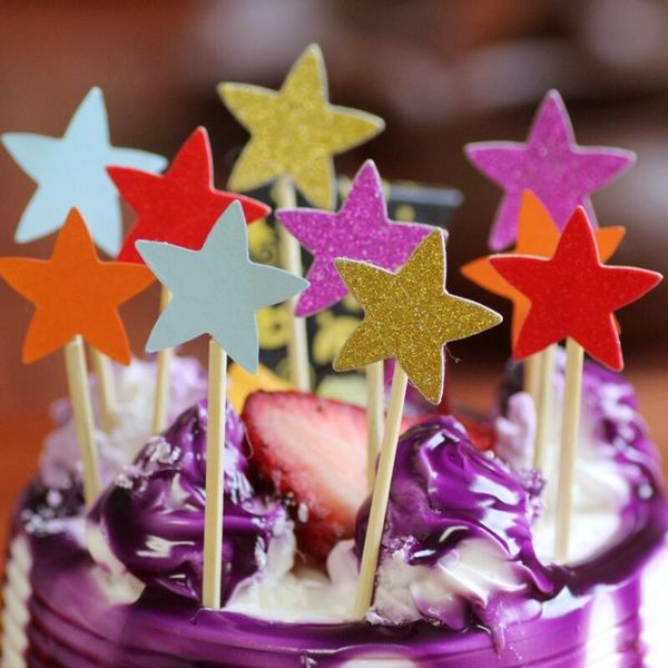 gâteau toppers paillettes étoile papier cartes bannière pour Cupcake Wrapper Cuisson Tasse anniversaire thé fête de mariage décoration bébé douche LX4143
