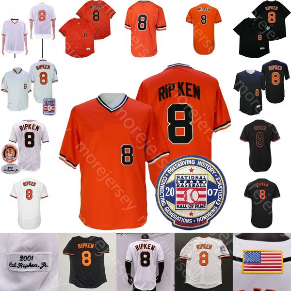 Cal Ripken Jersey Eddie Murray Brooks Robinson 2001 Salón de la fama del béisbol Parche Naranja Negro Blanco Botón de suéter Todo cosido Tamaño M-3XL