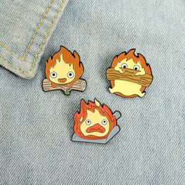 Calcifer EnaMel Pin Custom Fire Fire Elf Japonais Anime Broches Anime Broche Broche Badge Dessin animé Bijoux Cadeau Pour Enfants Amis