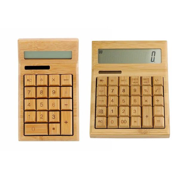 Calculateurs Bamboo Calculator Solar Power 12 Digit LCD Calculateur d'écran batterie Solar Dual Powered for Home Office School Retail Store