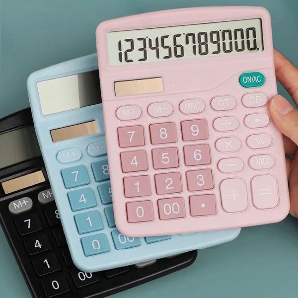 Calculadoras Azul Rosa Escritorio de 12 dígitos Calculadora solar Botones grandes Herramienta de contabilidad empresarial financiera para la oficina de estudiantes de la escuela 231117