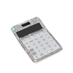 Calculalateurs Calculator Hingestone cristal éblouissant Affichage LCD à double puissance et à double puissance de batterie pour le bureau, White de l'école