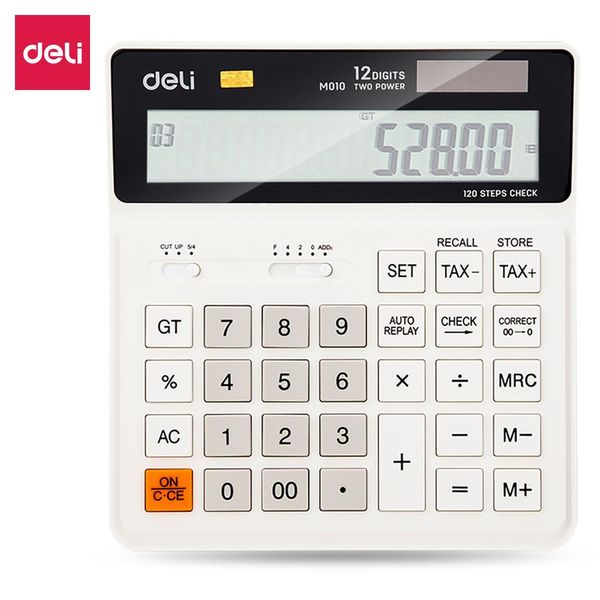 Calculadoras Deli Calculadora de impuestos Correcto 120 Pasos EM010 Negro Blanco de 12 dígitos Dived Power Business Office Finance Desktop Calculator