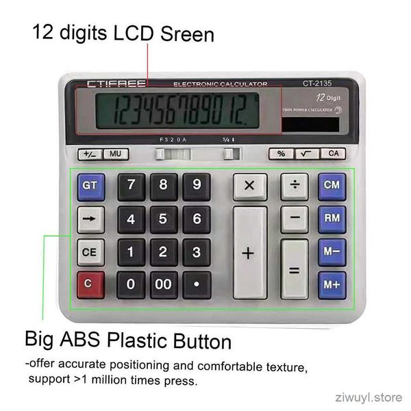 Calculadoras Calculadora electrónica Contador Energía de batería solar Pantalla de 12 dígitos Botón grande para cálculo escolar de oficina de negocios