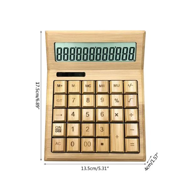Calculateurs Calcul de bureau fonctionnel Calculateurs de bambou Solar Power avec un grand écran à 12 numéros.