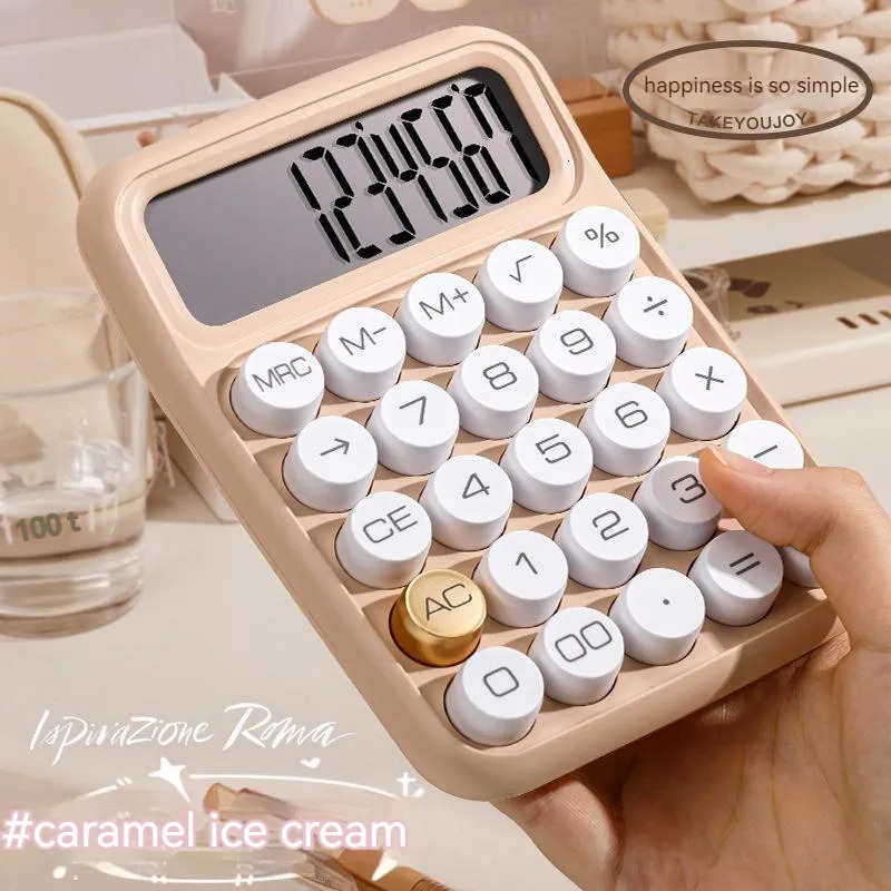 Calcolatrici Corea Calcolatrice Kawaii Cartoon Candy Color Tastiera meccanica silenziosa Calcolatrice desktop per l'apprendimento finanziario e contabile 231117