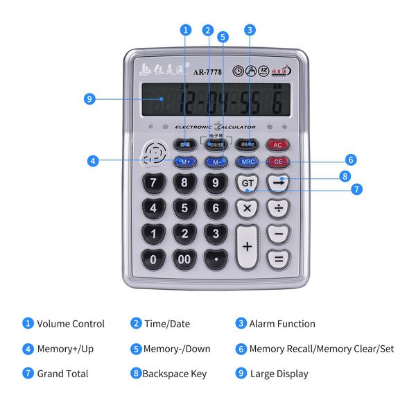Calculadoras Calculadora de escritorio musical 12 Digits LCD Display de calculadora electrónica Contador Big Buttons con música PIANO Reproducir