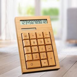 Calculateurs Calculatrice scientifique 12 Calculatrice de bureau bambou numérique 18 touches Calculateur financier en bois solaire pour l'école et les affaires