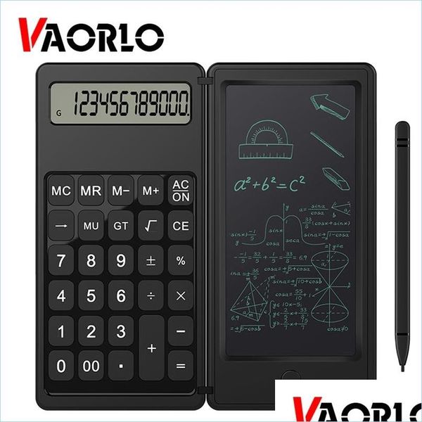 Calculadoras Vaorlo Calcator plegable 6 pulgadas Lcd Tableta de escritura Digital Ding Pad Pantalla de 12 dígitos con lápiz óptico Botón de borrado Bloqueo Dhkak