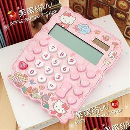 Rekenmachines Groothandel 12 cijfers Solar Cute Kitty Calcator Clear met pen en notebook berekende calcadoras leren geschenken zegeningen 220510 dhnqn