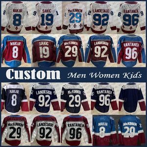 Cale Makar Nathan Mackinnon Custom Men Women Kid Hockey Jersey Gabriel Landeskog Mikko Rantanen Valeri Nichushkin Georgiev Joe Sakic