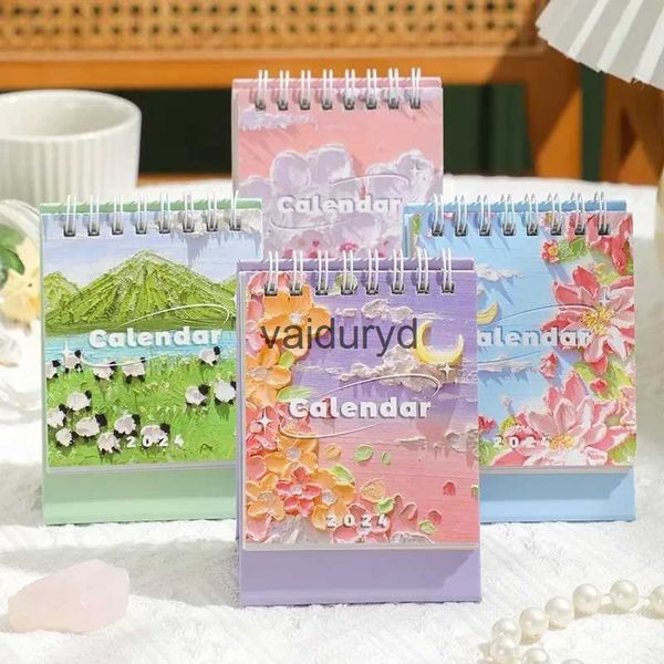 Calendrier 1 Pc 2024 Mini paysage peinture fleur planificateur calendrier créatif bureau décoration calendrier étudiant école bureau Decorvaiduryd