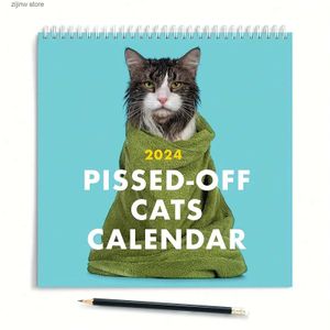 Calendario 2024 Calendario de gatos cabreados Conjunto de regalo navideño para amantes de los gatos Calendario de pared para gatos Planificador de 12 meses para Joe Presentación navideña Y240322